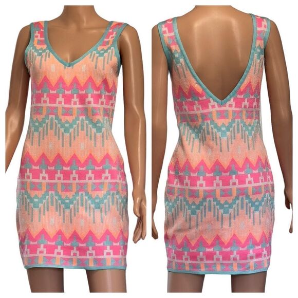 2B by bebe Multicolored Knit Sleeveless Bodycon Dress LARGE - Picture 1 of 14